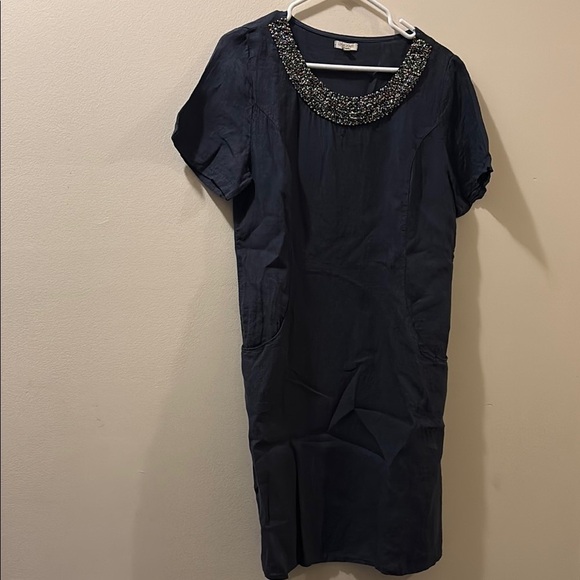 Dresses & Skirts - Lina Tomei Elegant navy Dress with Embellished beaded Neckline - medium